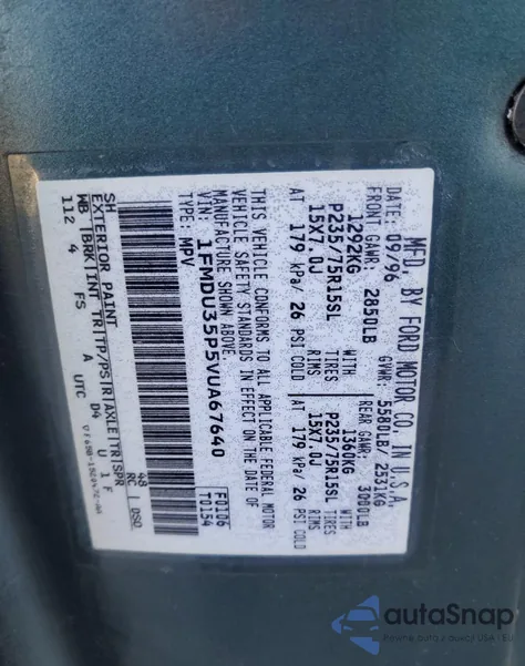 1997 Ford Explorer z USA, uszkodzony, nr VIN 1FMDU35P5VUA67640